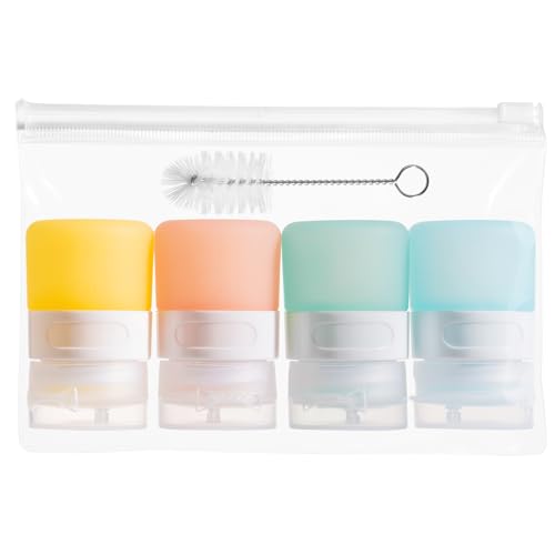 MICEBAY Condiment Squeeze Bottles for Sauces, 1-oz Mini Silicone Salad Dressing Container to Go with Reusable Sandwich Bag, Leakproof Ketchup Bottle for Bento Lunch Box, 4 Pack, Candies - color: Candies, size: 1 OZ
