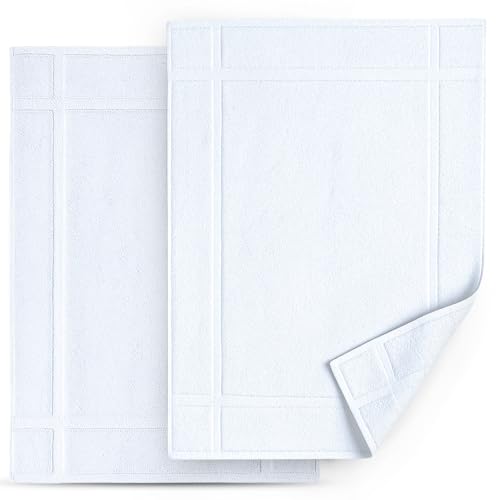 Pearl Linens Pack of 2 100% Cotton Bath Mat 18x25 inches, Soft & Absorbent Quick Dry Bathroom Mat Set, Not Bathroom Rugs, After Shower Mat, Bath Tub Mat, 781 GSM, Machine Washable, White - color: White, size: 18x25 - Set of 2