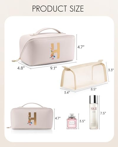 VLANDO Gifts for Girls Travelers,Preppy Makeup Bag,Large Capacity Travel Makeup Bag,Monogrammed Graduation Gifts for Friends Female Daughter(Letter H) - color: 14.White-H