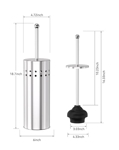 DOWRY Anti-Hand Off Toilet Plunger with Holder for Bathroom,Powerful Efficient Force Suction Cup,Heavy Duty, Deep Cleaning Chrome - color: Chrome