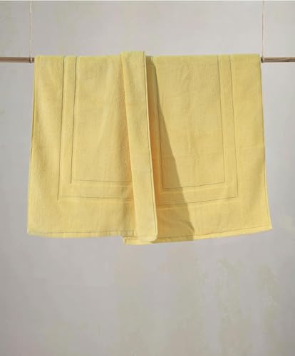 Feather & Stitch 2 Piece Towel Like Bath Mats (30x21 Inch) 100% Cotton Terry Bath Mats, Bathroom Shower Floor Mats [NOT A Bathroom Rug], Soft Absorbent Washable Mats - Yellow - color: Yellow