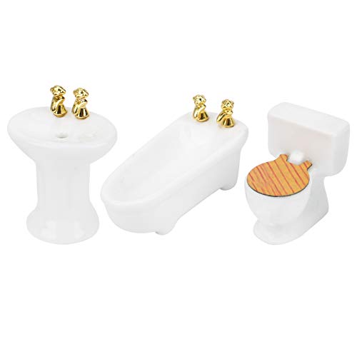1/24 Dollhouse Miniature Bathroom Set, Simulation Ceramic Dollhouse Bathtub Toilet Sink Kit Dollhouse Furniture Accessories (A)
