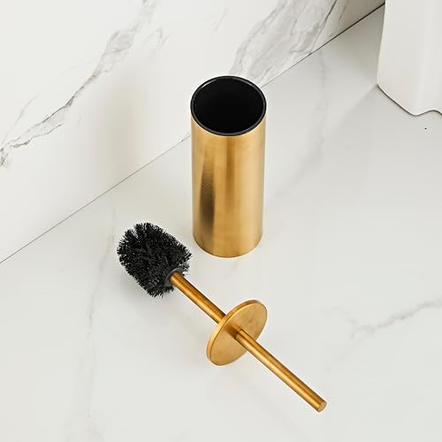 Brushed Gold Toilet Brush and Holder Set, Stainless Steel Bowl Scrubber with Replaceable Head, Luxury Bathroom Cleaning Accessory - color: Brushed Gold