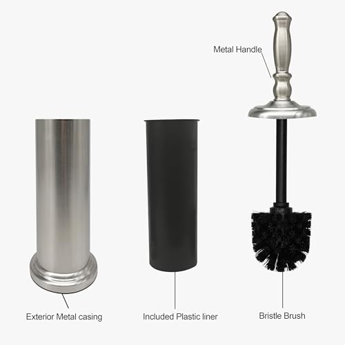Metal Toilet Bowl Brush with Holder Premium Bathroom Cleaning Set Rustproof Hygienic Durable Elegant Finish - color: Satin Nickel