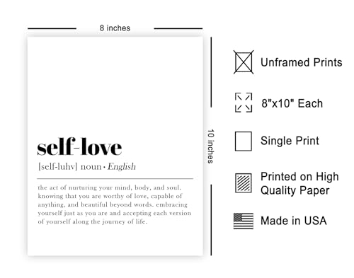 Poster Master Definition of Self Love Print - Typography Poster - Dictionary Art - Minimal Gift for Men & Women - Motivational Decor for Bedroom, Living Room or Dorm - 8x10 UNFRAMED Wall Art - color: Style04, size: 8"L x 10"W