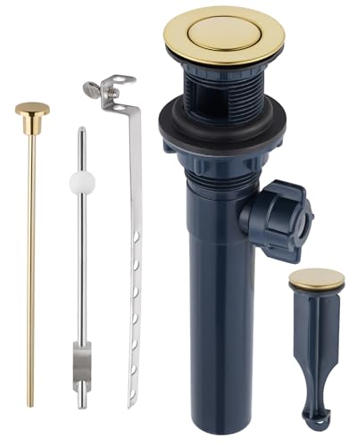Bathroom Sink Drain Stopper with Lift Rod, Universal Fit, Brushed Gold | Pop Up Sink Drain with Overflow, Drain Stopper for Vessel Sink, Assembly for Bathroom Faucet - color: Brushed Gold
