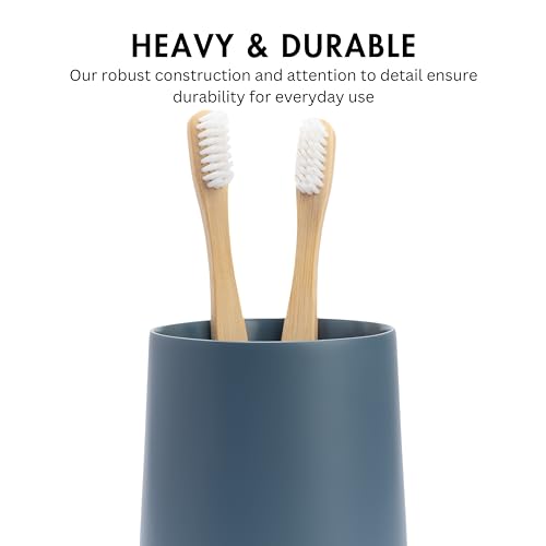Yew Design Matte Blue Toothbrush and Toothpaste Holder and Cup for Bathroom Vanity and Countertop, Round Organizer for Electric Toothbrushes, Floss, Razors, Cotton, and Mouthwash - color: Round Matte Blue