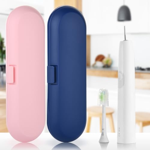 Cosmos Pack of 2 Plastic Travel Case Toothbrush Carrying Case Holder Container Compatible with Oral B Pro and also for Sonicare & Other Toothbrush - color: Deep Blue + Pink