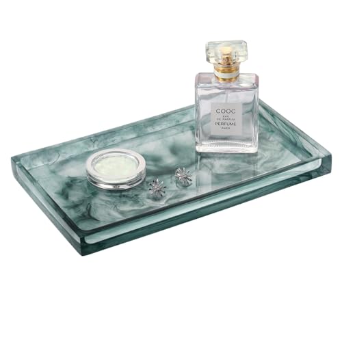 Emibele Bathroom Vanity Tray Countertop, 10" Rectangular Marble Resin Tray | Dresser Kitchen Sink Tray, for Jewelry Cosmetic Perfume Soap Candle, Lightweight Waterproof Tray, Medium, Ink Green - color: Ink Blue, size: 10" x 6.1" x 0.8"