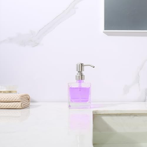 Square Bathroom Soap Dispenser Brushed Nickel, Glass Bottles with Stainless Steel Pump Cube Liquid Soap Dispenser Hand Kitchen - color: Brushed Nickel, size: 8.4oz-Square