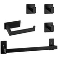 5 Pieces Self Adhesive Bathroom Hardware Set-SUS304 Stainless Steel-Towel Rack Set Include 16″Towel Bar+Toilet Paper Holder+3 Towel/Robe Hooks Bathroom Accessory (Matte Black, 16 in)