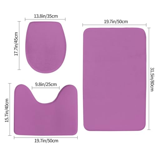 Bathroom Rugs Set 3 Piece Elegant Simple Bold Purple Bath Rug Mat Set, Non Slip Absorbent Bathroom Decor Mat, Toilet Lid Cover & U Shaped Contour Rug - color: Bold Purple, size: 1'8" x 2'6" (Rectangular)