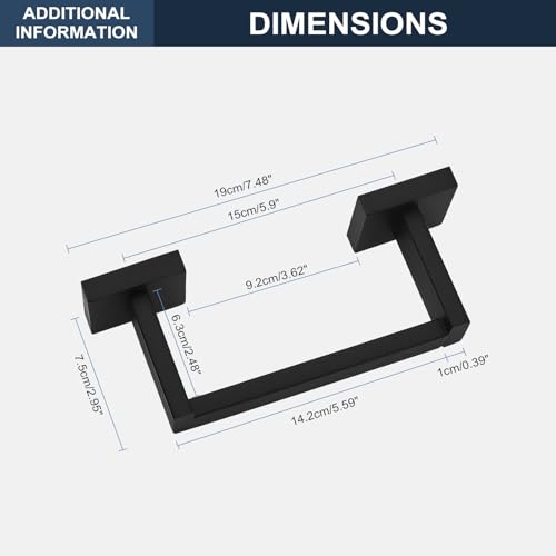 Toilet Paper Holder Wall Mount Matte Black, Stainless Steel Toilet Tissue Roll Holder Bathroom Square Toilet Paper Towel Roll Holder, Double Post Pivoting Tissue Handle - color: Matte Black