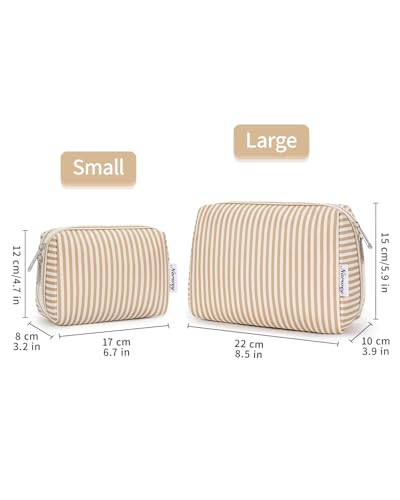 Narwey Small Striped Makeup Bag for Purse Mini Cosmetic Bag Travel Makeup Pouch Zipper Pouch Cute Make up Bags with Compartments for Women Girls (Brown Stripe, Small) - color: A-Brown Stripe, style: Small