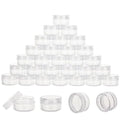 200 Count 5 Gram Sample Containers, Clear Lip Balm Containers with Lids, Small Plastic Sample Jars with 12 Mini Spoons, 200pcs Labels (Clear Lid) - color: Clear, size: 200 Count