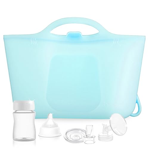 Silicone Travel Bottle Sterilizer Bags | Microwave Steam Sterilizer Bags for Baby Bottles, Breast Pump & Pacifiers, Reusable Steam Sterilizing Bags for Travel and Home Use (Clear Blue) - color: Clear Blue