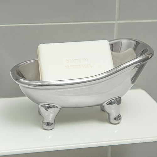 5.6" Ceramic Mini Bathtub Soap Dish Decortative Clawfoot Bathroom Soap Dish (Silver) - color: Silver
