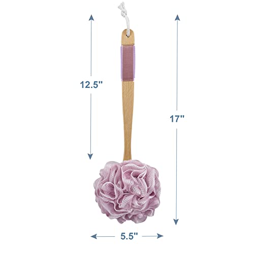AmazerBath Shower Sponge Loofah Back Scrubber, PE Soft Mesh Loofah Body Scrubber with Long Wooden Handle, Bath Sponge for Men Women (Pink) - style: Pink