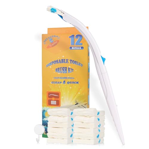 Disposable Toilet Bowl Brush Holder System, Fresh Refills for Bathroom Scrubber, 1 Toilet Brush+1 Holder+1 Cleaning Glove+12 Refills - color: Complete - 12 Refills (Brush & Holder)