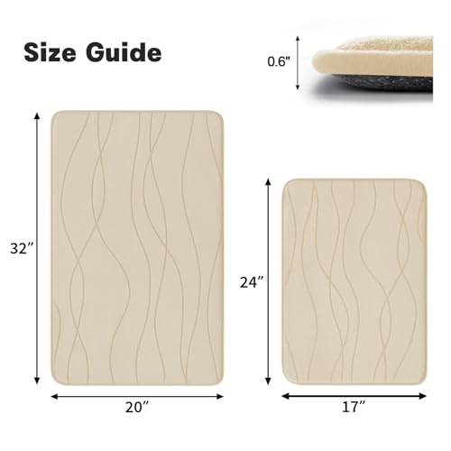 YIHOUSE Bathroom Rugs Set 2 Piece, Memory Foam Bath Mat Khaki | 17x24& 20x32, Ultra Soft, Absorbent, Non-Slip, Machine Washable, for Bathroom, Sink and Toilet - color: Khaki, size: 2'8" x 1'8" (Rectangular)