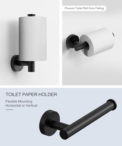 Matte Black Bathroom Hardware Accessories Set 5 Pcs SUS304 Stainless Steel Towel Rack and Toilet Paper Holder Set 26 Inch Towel Bar Set Wall Mounted by HOMEMYSTIQUE - color: Matte Black, size: 5 Pieces