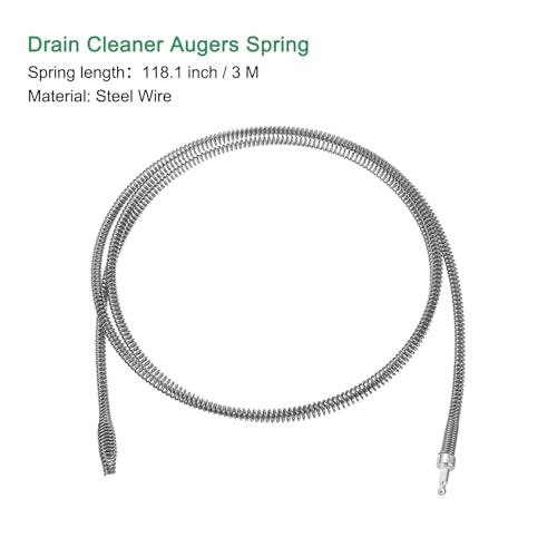 uxcell 1 Pcs Drain Clog Remover 118.1 inch 3 M 10mm Thick, Drain Augers Hair Remover Spring Cable with Electric Drill Connector, Plumbing Snake for Kitchen Sink, Bathtub Drain Toilet - size: 118.1 Inch