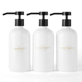 Shampoo and Conditioner Dispenser Set of 3,Refillable 21oz Shampoo Bottles with Non-Slip Protective Silicone Pad,Shower Soap Dispenser with Waterproof Labels for Bathroom (White) - color: White Bottles + Black Pumps