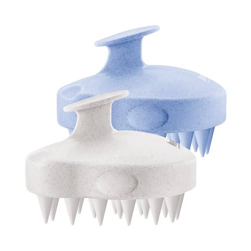 HEETA Scalp Massager 2 Pack for Hair Growth, Soft Silicone Bristles to Remove Dandruff and Relieve Itching, Scalp Scrubber for Hair Care Relax, Shampoo Brush for Wet Dry Use Blue & Beige - color: 01- New Blue & Beige