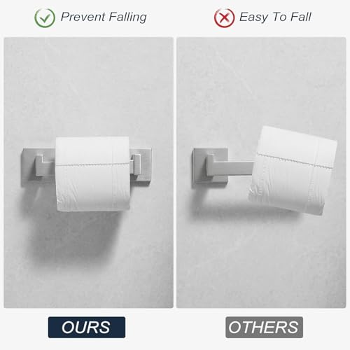 Toilet Paper Holder Wall Mount Brushed Nickel, Stainless Steel Toilet Tissue Roll Holder Bathroom Square Toilet Paper Towel Roll Holder, Double Post Pivoting Tissue Handle - color: Brushed Nickel
