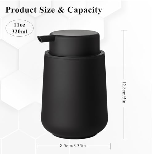 Plastic Soap Dispenser Foaming 11 oz Refillable Foam Bottle for Bathroom & Kitchen Countertops Matte Black