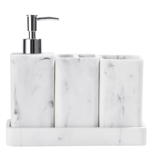 YMXYJM Bathroom Accessories Set, 4 Pcs Bathroom Accessory Set, Soap Dispenser, Toothbrush Holder, Qtip Holder Set, Bathroom Sets Complete, Bathroom Sink Set for Modern Home Decor, White - style: White