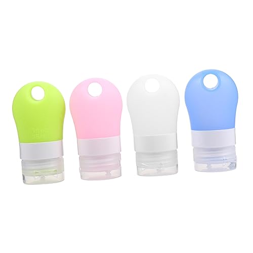 Angoily 38ml Travel Size Squeeze Bottles 4 Pack Empty Silicone Travel Bottles Keychain, Assorted Color, 8x2.8cm