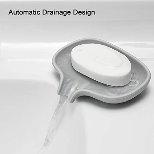 SUBEKYU Silicone Soap Dish for Bathroom,Bar Soap Holder for Shower with Draining Tray, Waterfall Soap Tray for Kitchen Sink, Set of 2 (2 * Gray) - color: 2 * Gray