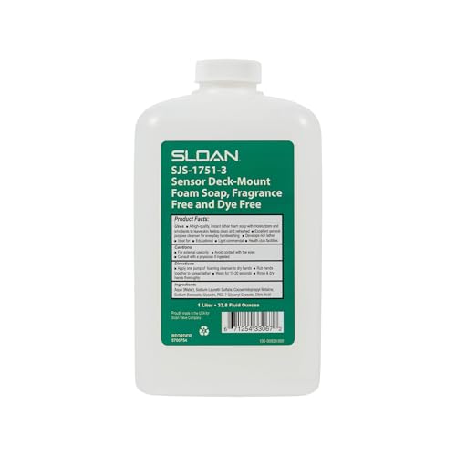 Sloan SJS-1751-3 Sensor Deck-Mount Clear Non-Scented Foam Soap Refill for SJS-1750 Foam Soap Dispenser, Fragrance-Free, Dye-Free, 1000 mL Bottle, 5700754 - color: Clear