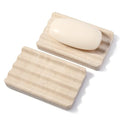 Koville 2PCS Travertine Soap Dishes for Shower, Marble Soap Dish Bar Soap Holder for Sink, Stone Soap Tray for Bathroom, Stripe Grooves Saver Keep Bars Dry Easy Clean - color: Travertine