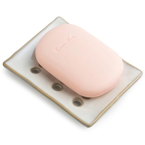 Soap Dish with Self Drain, Bar Soap Holder for Bathroom and Kitchen Sink, Rectangular Soap Dishes for Shower Ceramic Soap Saver, Japanese Soap Tray, White - color: White, size: with Drain Holes