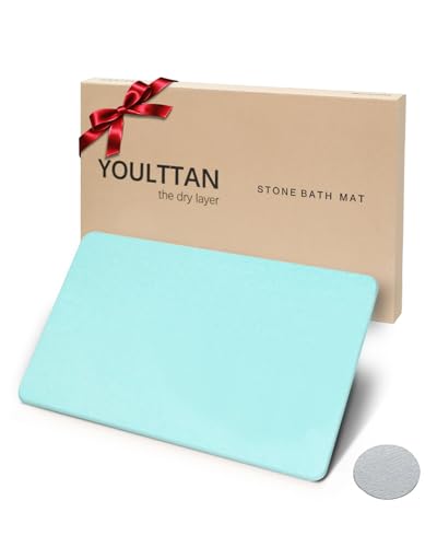 Stone Bath Mat 24"x16" - Diatomaceous Earth Shower Mat, Quick Dry, Anti-Slip, Modern Design with Bonus Non-Slip Pad - Perfect for Home Safety and Style, (Green) - color: Green