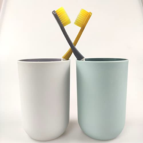 Unbreakable Reusable Drinking Cups Set of 2 Colors, Plastic Toothbrush Cup Tumblers 300 ml/10.5 oz, Dishwasher Safe (Light blue & Light gray) - color: Light blue & Light gray