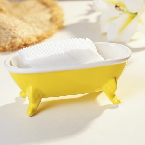 6.7" Ceramic Mini Clawfoot Bathtub Bar Soap Dish, Decorative Bar Soap Holder, Soap Tray Sponge Holder for Shower, Bathroom & Kitchen Sink (Yellow) - color: Yellow