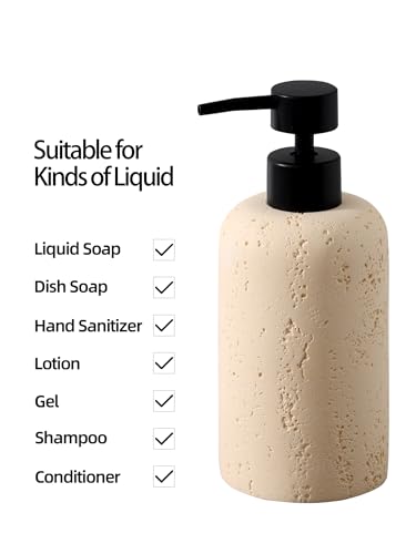 Soap Dispensers 11OZ, 2PCS, Travertine Stone Look, Faint Yellow | Luxurious, Modern, Resin, For Hand Soap, Dish Soap, Shampoo and Conditioner, Lotion, for Bathroom Countertop Kitchen Sink - color: Faint Yellow