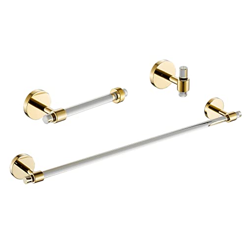 3 Pieces Bathroom Accessories Hardware Set Wall Mounted,Towel Rack 16 inches+Toilet Paper Holder+Hook,Acrylic and Brass,Gold Towel Bar Set SHUNLI - size: 3-Piece (40cm Towel Bar)