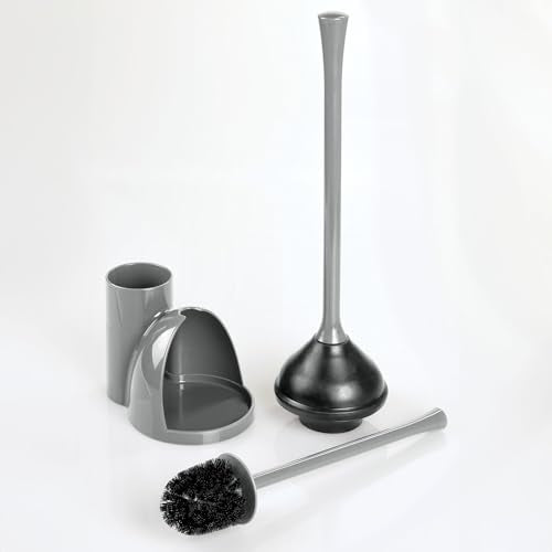 iDesign Compact Toilet Brush and Plunger Set, Gray | Bathroom Cleaning, Storage - color: Gray, style: Pack of 1