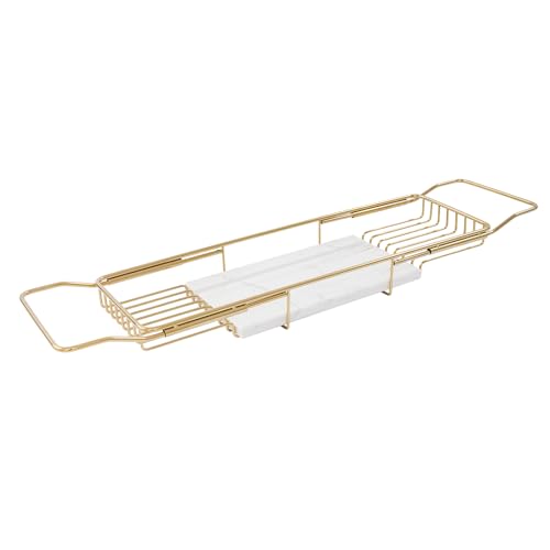 Expandable Bathtub Tray,Bathtub Tray Caddy for Luxury Bath Expandable,Expandable Range 68-90cm/26.77-35.43 in (Gold+White) - color: Gold+white