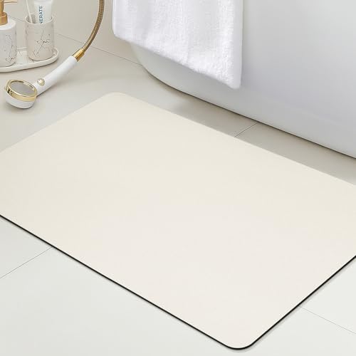 ACCUMTEK Non Slip Bath Mat, Thin Bathroom Rugs Fit Under Door, Quick Dry Bath Mats, Machine Washable Bath Rugs for Bathroom, Bathtub & Kitchen, Bathtub, Light Beige/Solid/24 x17 - color: Light Beige, size: 1'5" x 2' (Rectangular)