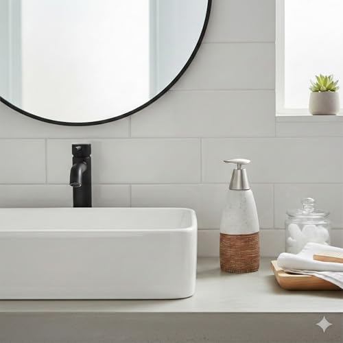 BOPPIE Ceramic Soap Dispenser, Modern Countertop Hand & Dish Soap Dispenser for Bathroom/Kitchen, Refillable Liquid Soap Bottle with Rust Proof Pump (Ceramic Style B) - color: Ceramic Style B