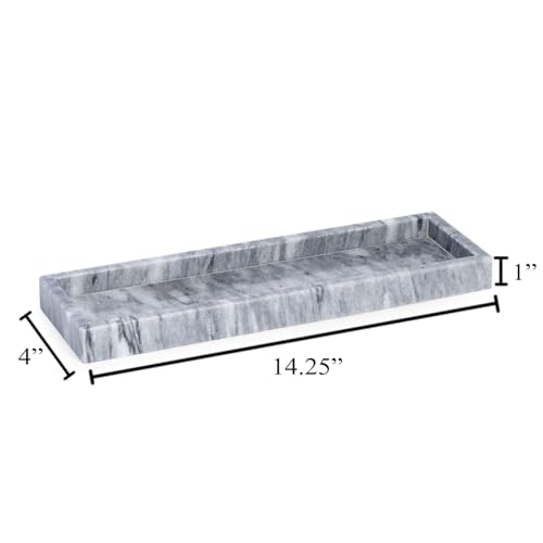 Bey-Berk Marble Bath Tray in Cloud Grey, 14.25" Slim Vanity Organizer, Serene Stone Accent - color: Gray