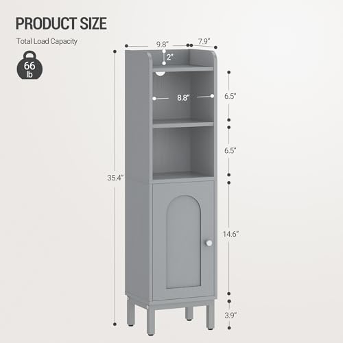 Hzuaneri Bathroom Storage Cabinet, Small Corner Floor Cabinet with Door and Shelves, Narrow Toilet Paper Holder, Bathroom Organizer with Adjustable Shelf, for Small Spaces, Gray BC38221GR - color: Grey, size: 7.9"D x 9.8"W x 35.4"H