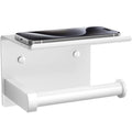 Tindbea Toilet Paper Holder with Phone Shelf, Adhesive or Screw Wall Mount Toilet Tissue Roll Holder, Rustproof & Multifunctional Stainless Steel Bathroom Storage Dispenser (White) | Heavy Duty Stainless Steel White - color: F-white