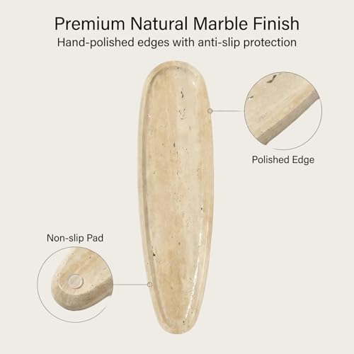 Natural Travertine Vanity Tray, 16.6"x4.6" Real Marble Decorative Tray for Bathroom Countertop & Home Decor, Catchall Organizer for Jewelry, Candles, Cosmetics & Perfume（Travertine） - color: Beige
