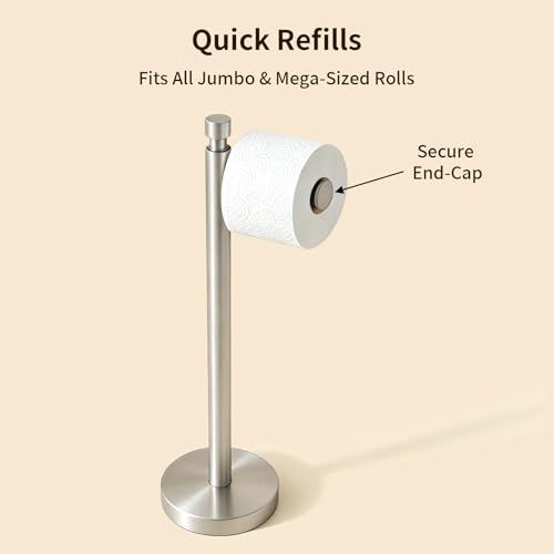 YUMORE Toilet Paper Holder Stand, Heavy Duty Stainless Steel Free Standing Bathroom Tissue Roll Holder, Brushed Nickel - color: Brushed Nickel